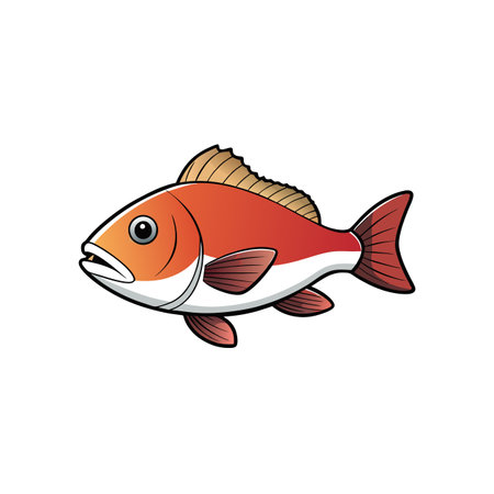 Cartoon red fish swims with mouth open illustration