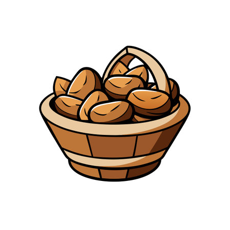 Basket full of nuts vector clip art illustrationのイラスト素材