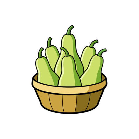 Basket Filled with Light Green Bottle Gourds Vector Illustrationのイラスト素材