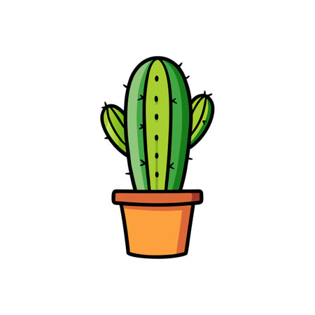 Cartoon cactus in terracotta pot, isolated on white backgroundのイラスト素材
