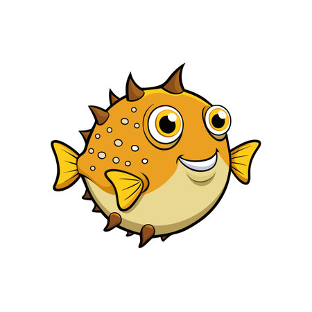 Cheerful cartoon pufferfish illustration with bright colors and smileのイラスト素材