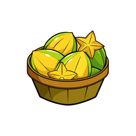 Basket filled with fresh ripe yellow star fruitのイラスト素材