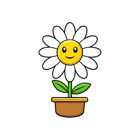 Cartoon daisy flower in pot illustration with smiling faceのイラスト素材
