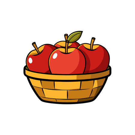 A basket full of ripe red apples cartoon illustrationのイラスト素材