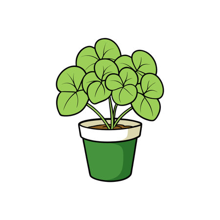 Cartoon style potted plant with round green leavesのイラスト素材