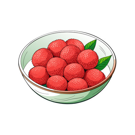 Bowl of fresh lychees in a light green bowlのイラスト素材