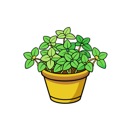 Cartoon illustration of a thyme plant in a potのイラスト素材