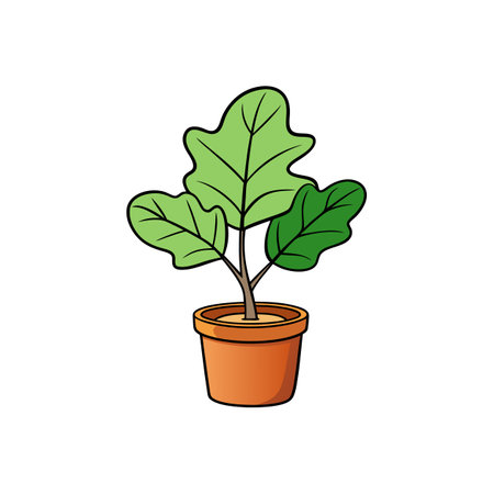Cartoon potted plant with green leaves and brown potのイラスト素材