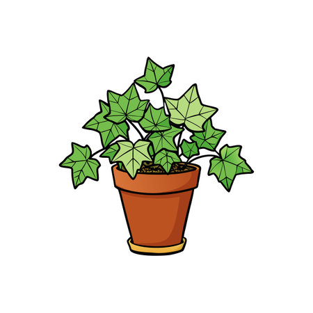 Cartoon ivy plant in terracotta pot with saucer drawingのイラスト素材