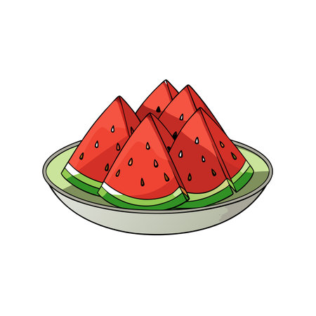 Vibrant watermelon slices arranged on a plate, cartoon styleのイラスト素材