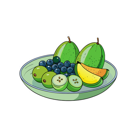Colorful fruit assortment in a light green bowl imageのイラスト素材