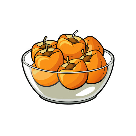 Vibrant persimmons in a clear bowl ready to serveのイラスト素材