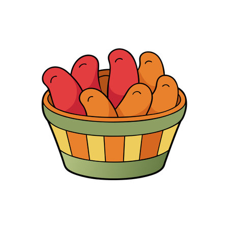 Cartoon basket filled with red and orange mangoesのイラスト素材