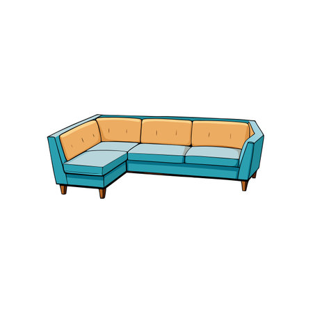 Illustration of a modern sectional sofa with retro aesthetic