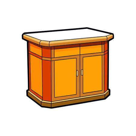 Cartoon wooden cabinet illustration with doors and white surfaceのイラスト素材