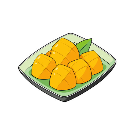 Fresh Mango Chunks Arranged on a Square Plate Illustrationのイラスト素材