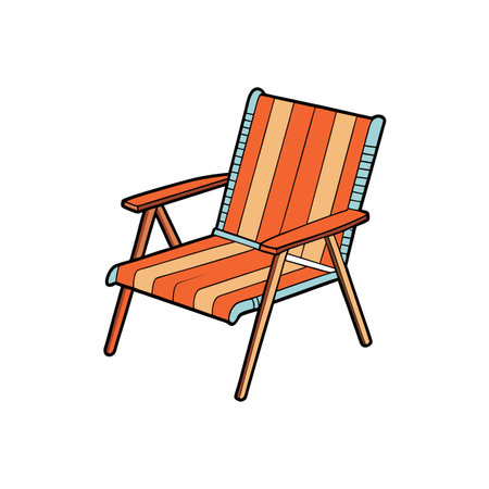 Retro striped beach chair illustration on a white backgroundのイラスト素材