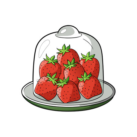 Fresh strawberries under a glass dome on a plateのイラスト素材