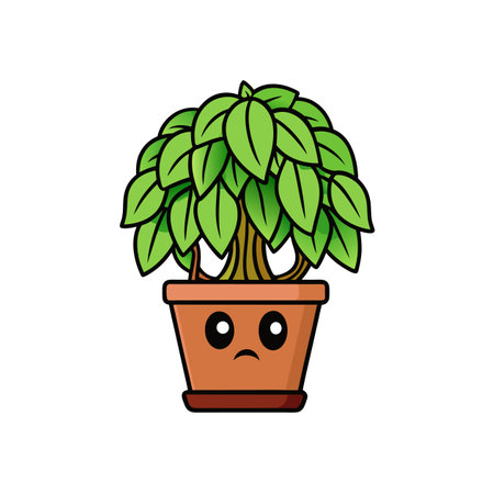 Sad Potted Plant Illustration in a Cartoonish Styleのイラスト素材