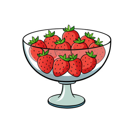 Fresh strawberries in a glass bowl, cartoon illustrationのイラスト素材