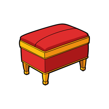 Stylized red and gold ottoman stool in isometric viewのイラスト素材