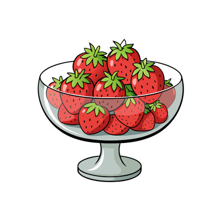 Cartoon strawberries in a glass bowl on white backgroundのイラスト素材