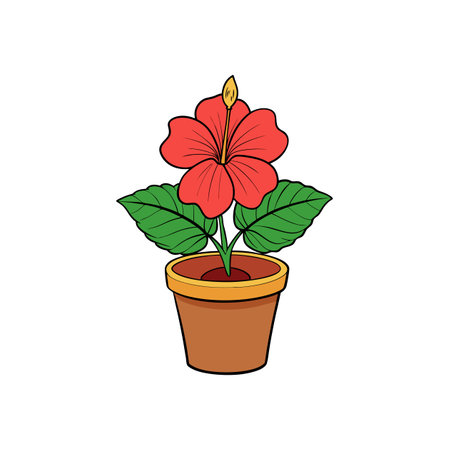 Illustration of a red hibiscus flower in a potのイラスト素材
