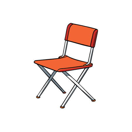 Orange folding chair illustration against white background, modern designのイラスト素材