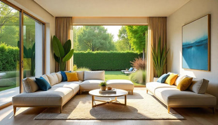 Modern Living Room with Garden View and Natural Light