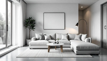 Modern Living Room Interior with Couch and Picture Frame