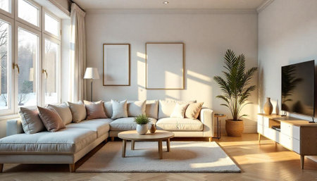 Bright and airy living room interior with modern design