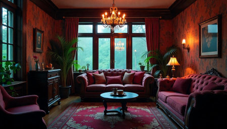 Elegantly furnished living room interior with classic design elementsの写真素材