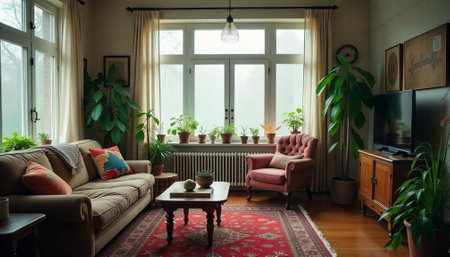 Cozy Interior Scene With Plants and Natural Lightの写真素材