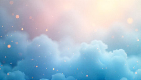 Dreamy Clouds with Golden Bokeh Lights Abstract Backgroundの写真素材