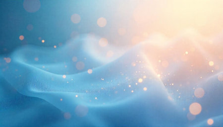 Abstract flowing fabric background with bokeh lights and soft glowの写真素材