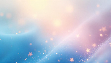 Magical pastel fabric background with sparkling stars and bokehの写真素材