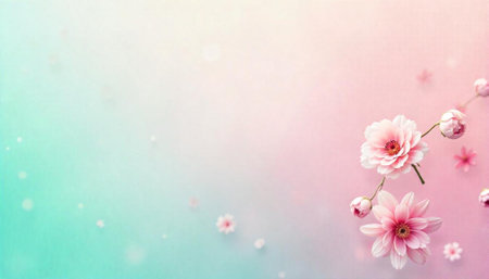 Delicate pink flowers on a pastel gradient background illustrationの写真素材
