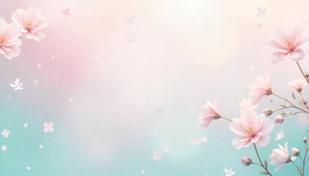 Soft Pink Blossoms on a Pastel Gradient Backgroundの写真素材
