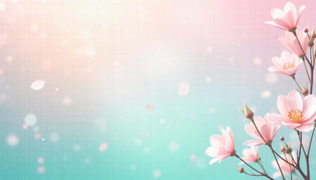 Floral background with pink blossom branch and pastel bokeh