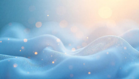 Abstract blue fabric with bokeh, dreamy and soft lightingの写真素材
