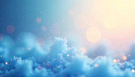 Dreamy Blue Sky with Soft Clouds and Bokeh Lightsの写真素材