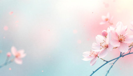 Delicate pink cherry blossoms with soft, pastel background designの写真素材