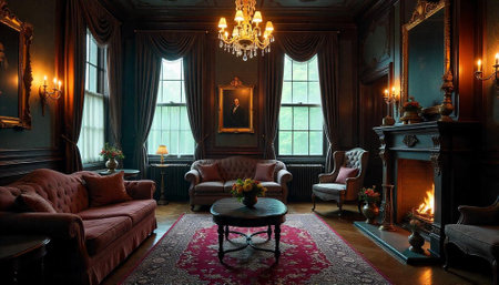 Elegant vintage living room with classic furniture arrangementの写真素材