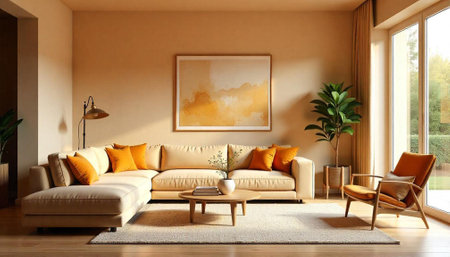 Stylish living room interior design with sofa and armchairの写真素材