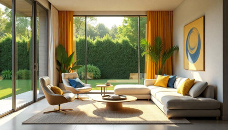 Bright and airy living room with garden view