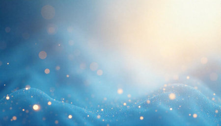 Abstract blue wavy background with bokeh lights and glowingの写真素材