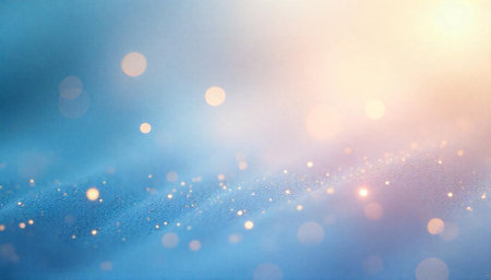 Abstract light blue gradient background with bokeh and gold glitter