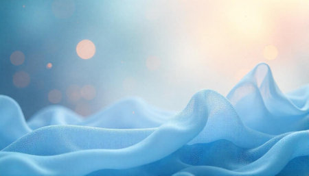 Abstract blue silk fabric background with bokeh lightsの写真素材