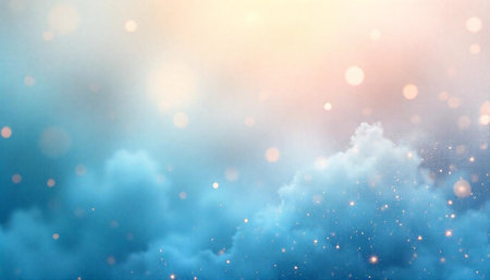 Dreamy sky background with clouds and bokeh lights textureの写真素材