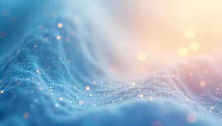 Abstract flowing fabric texture with sparkles and light effectsの写真素材